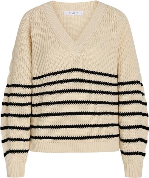 SisterS Point Mibav.Strip Kvinde Cream /Black Sweaters Str L - hos Magasin