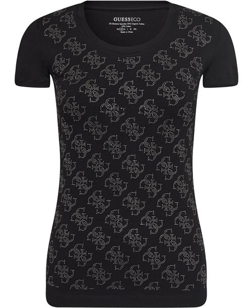 GUESS SS CN 4G Allover TEE Kvinde Jet Black A996 Kortærmede T-shirts Str S - hos Magasin