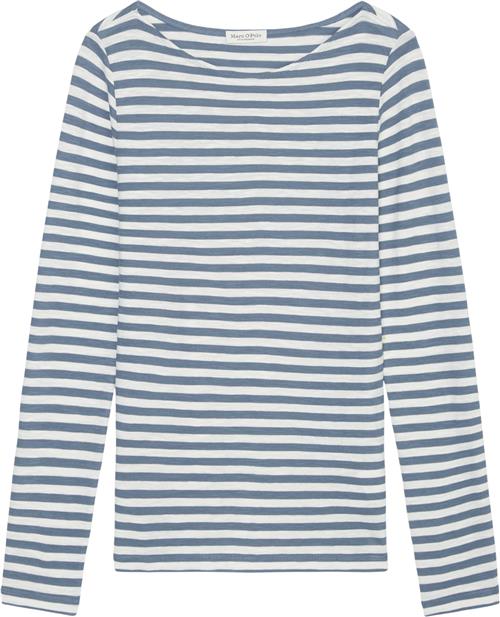 Marc O’Polo Tshirt, Long Sleeve, Boat Neck, st Kvinde Multi/ Hazy Blue Langærmede T-shirts Str L - hos Magasin