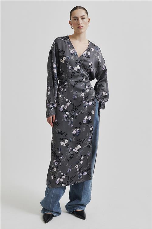 Second Female Florana Wrap Dress Kvinde Volcanic Ash Midi Kjoler Str XL - Viskose hos Magasin