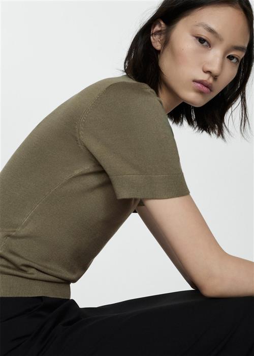 Se MANGO Short Sleeve Sweater Kvinde Beige - Khaki Kortærmet Strik Str L - hos Magasin ved Magasin