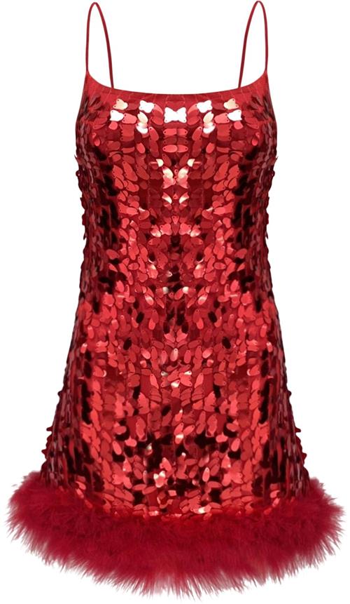 OW Collection Luna Sequin Feather Dress Kvinde Bordeaux Korte Kjoler Str XS - Polyester hos Magasin