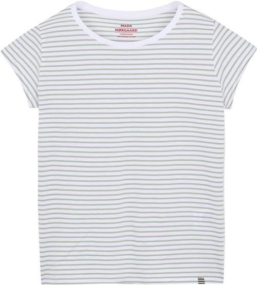 Mads Nørgaard - Copenhagen Organic Jersey Stripe Teasy Tee FAV Kvinde Brilliant White/jadeite Kortærmede T-shirts Str S - hos Magasin