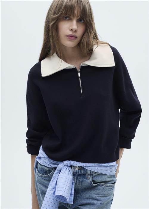 MANGO Sweater With Contrasting Collar Kvinde Navy Sweaters Plus Size Str XXS - hos Magasin