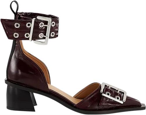 Ganni Feminine Buckle Open Cut Pump Napla Kvinde Burgundy Højhælede Sandaler Str 41 - hos Magasin