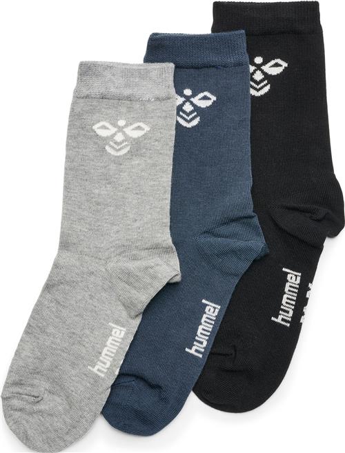 Hummel Sutton 3pack Sock Str 37-40 - Black/grey Melange/blue Nights Strømper hos Magasin