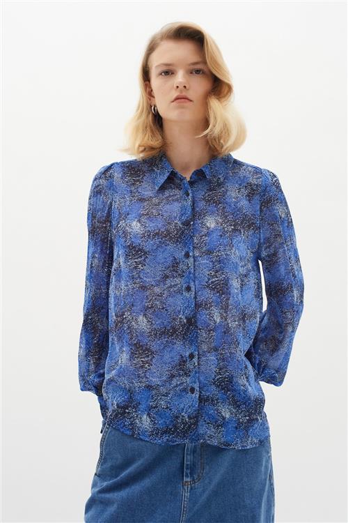 InWear Davilaiw Shirt Kvinde Blue Dancing Wall Langærmede Skjorter Regular Fit Str 42 - hos Magasin