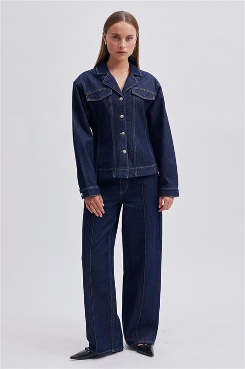 Second Female Columbus Trousers Kvinde Dark Blue Denim Bukser Med Brede Ben Str XS - hos Magasin