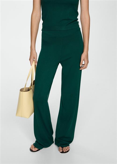 Se MANGO Knitted Wideleg Trousers Kvinde Dark Green Bukser Str L - hos Magasin ved Magasin