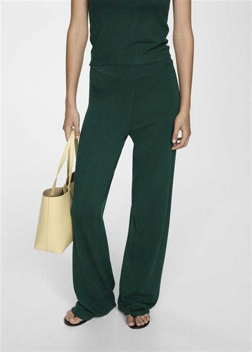 Se MANGO Knitted Wideleg Trousers Kvinde Dark Green Bukser Str XXS - hos Magasin ved Magasin