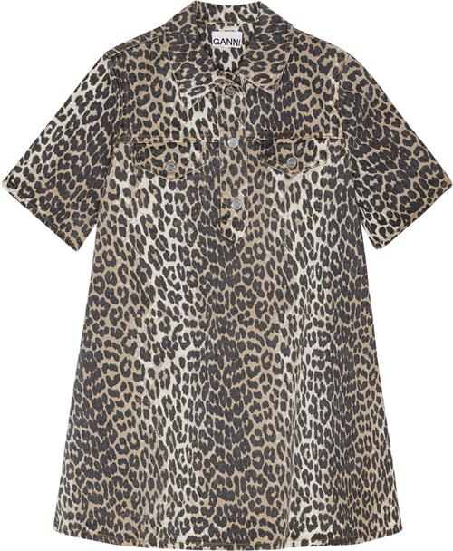 Ganni Print Denim Mini Dress Kvinde Leopard Korte Kjoler Str 36 Denim - hos Magasin