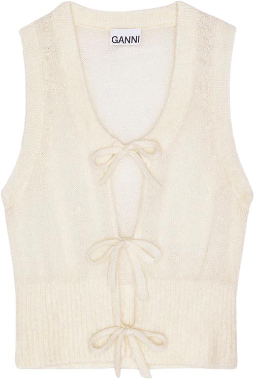 Ganni Light Mohair Tie String Vest Kvinde Egret Strikveste Str XS Mohair - hos Magasin