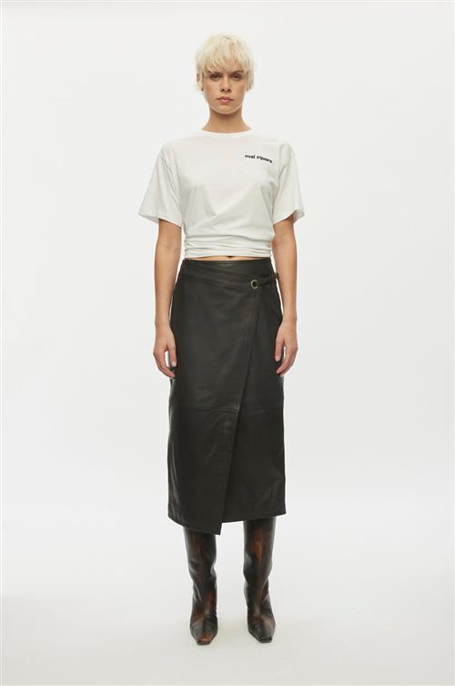 Oval Square Reflection Leather Skirt Kvinde Chocolate Torte Midi Nederdele Str S - Læder hos Magasin