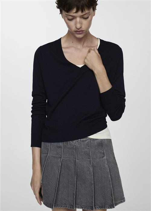 MANGO Fineknit V-neck Sweater Kvinde Navy Sweaters Str XL - hos Magasin