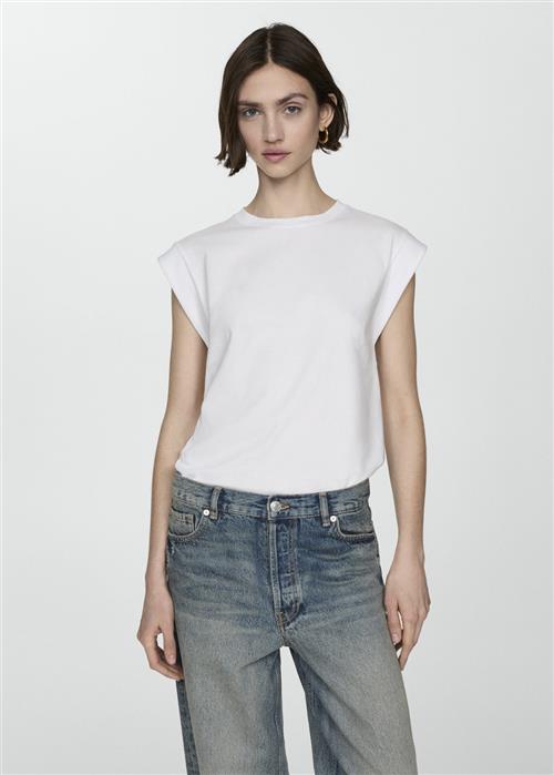 Se MANGO Shortsleeved Cotton T-shirt Kvinde White Kortærmede T-shirts Str L - hos Magasin ved Magasin