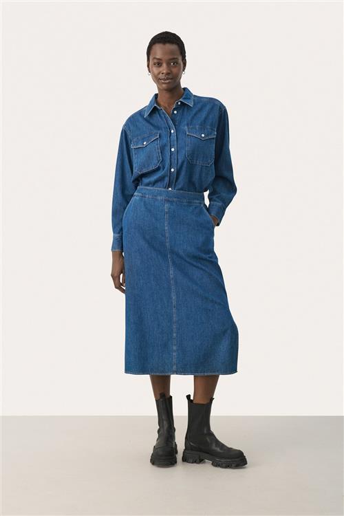 Part Two Lizziepw SK Kvinde Medium Blue Denim Midi Nederdele Str 42 - hos Magasin