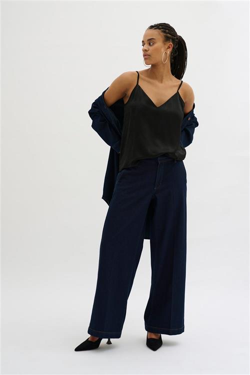 My Essential Wardrobe Laramw 115 Wide Pant Kvinde Dark Blue Un-wash Bukser Med Brede Ben Str 42 - hos Magasin