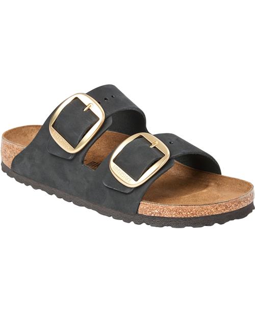 Se Birkenstock Arizona Big Buckle Lenb Black Gold Kvinde Black Flade Sandaler Str 39 - hos Magasin ved Magasin