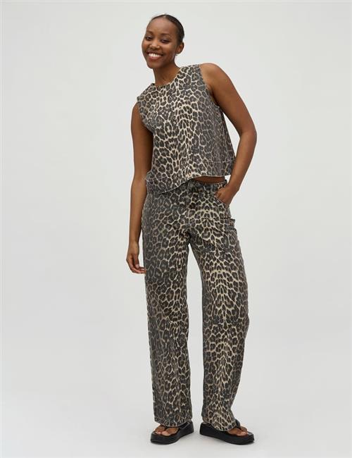 Global Funk Cadiang Kvinde Leopard Mist Bukser Med Lige Ben Str XS - hos Magasin