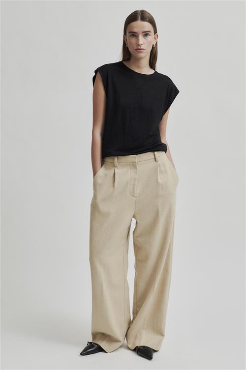 Second Female Navada Wool Classic Trousers Kvinde Beige Melange Bukser Med Brede Ben Str XS - hos Magasin