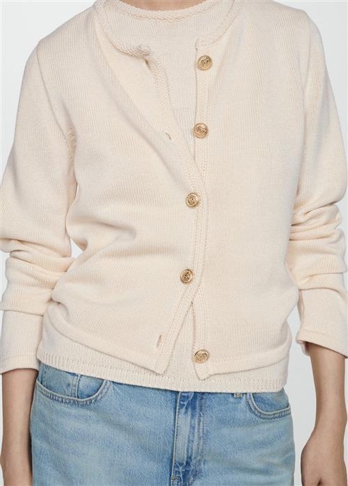 MANGO Knitted Cardigan With Jewel Button Kvinde Light Beige Cardigans Str L - hos Magasin