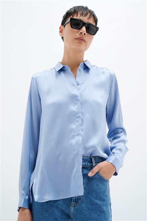 InWear Leonore Shirt Premium 100 Silk Kvinde Blue Serenity Langærmede Skjorter Relaxed Fit Str 44 - hos Magasin