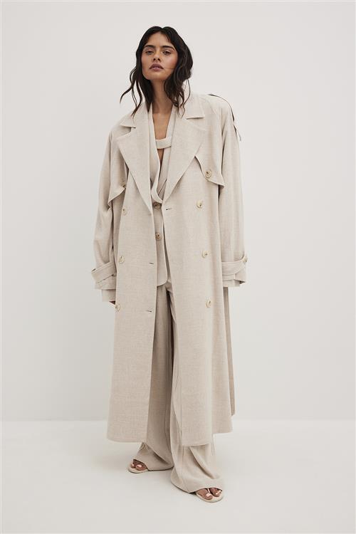 NA-KD Linen Trench Coat Kvinde Light Beige Trenchcoats Str EU 38 - hos Magasin