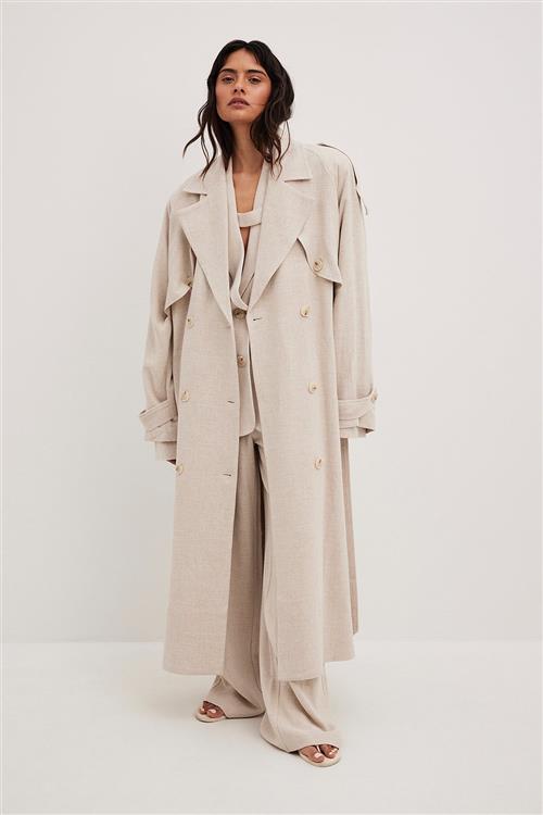 NA-KD Linen Trench Coat Kvinde Light Beige Trenchcoats Str EU 34 - hos Magasin