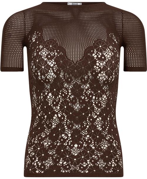 Wolford Flower Lace Top Short Sleeves Kvinde Umber Kortærmede T-shirts Str S - hos Magasin