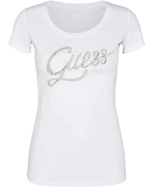 GUESS SS CN Bryanna TEE Kvinde Pure White Kortærmede T-shirts Str M - hos Magasin