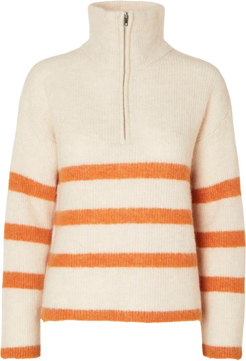 Selected Femme Slfmaline LS Knit Half ZIP Noos Kvinde Birch/marmalade Rullekraver Str S - hos Magasin