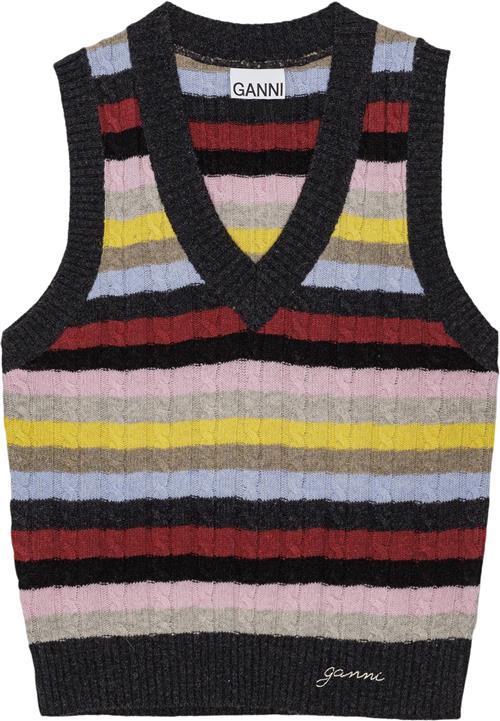 Se Ganni Logo Wool Mix Vest Kvinde Multicolour Strikveste Str S - hos Magasin ved Magasin