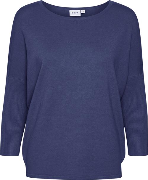 Saint Tropez A2561, Milasz Rneck Pullover Kvinde Medieval Blue Melange Sweaters Casual Fit Str L - hos Magasin