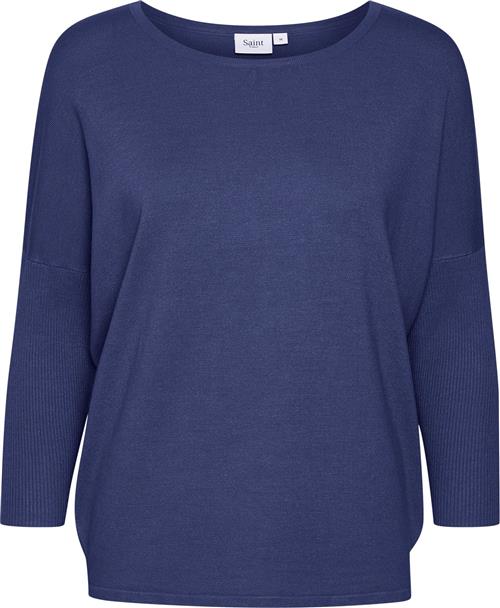 Saint Tropez A2561, Milasz Rneck Pullover Kvinde Medieval Blue Melange Sweaters Casual Fit Str XXL - hos Magasin