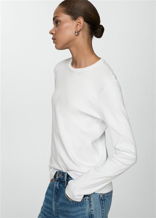 Se MANGO Long Sleeve Cotton Tshirt Kvinde White Kortærmede T-shirts Str XS - hos Magasin ved Magasin