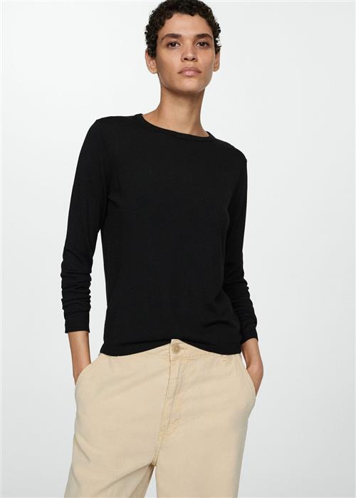 MANGO Fineknit Round-neck Sweater Kvinde Black Sweaters Str S - hos Magasin