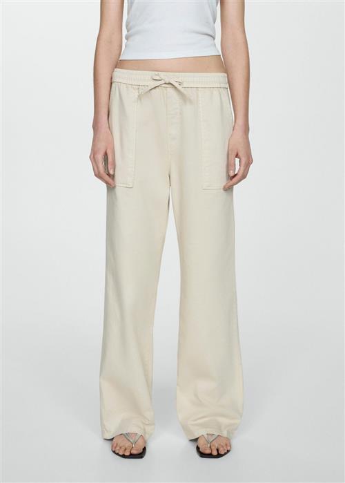 MANGO Elastic Waist Cotton Trousers Kvinde Natural White Bukser Med Lige Ben Str XS - hos Magasin