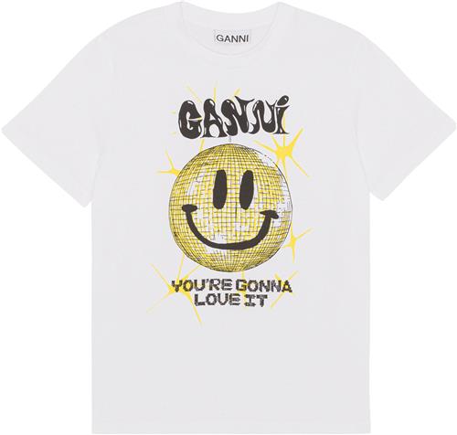 Ganni Gul Smileyt-shirt i løs Pasform Kvinde Bright White Kortærmede T-shirts Str XS - hos Magasin