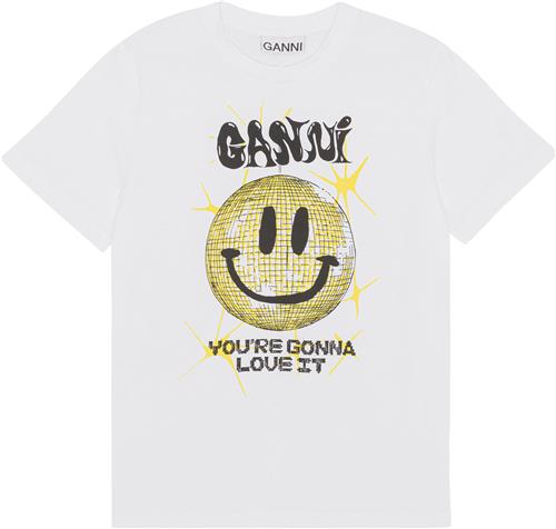 Se Ganni Gul Smileyt-shirt i løs Pasform Kvinde Bright White Kortærmede T-shirts Str XXXL - hos Magasin ved Magasin