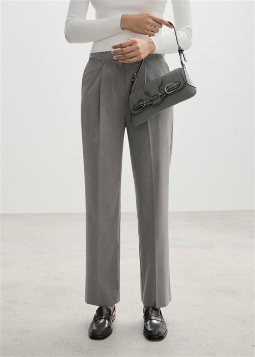 MANGO Pleated Straight Trousers Kvinde Lt Pastel Grey Bukser Str 38 - hos Magasin