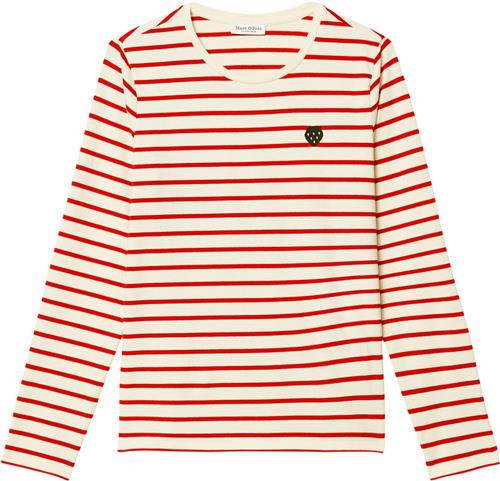 Marc O’Polo Tshirt, Long Sleeve, Crew Neck, st Kvinde Multi/ Shiny Red Langærmede T-shirts Str L - hos Magasin