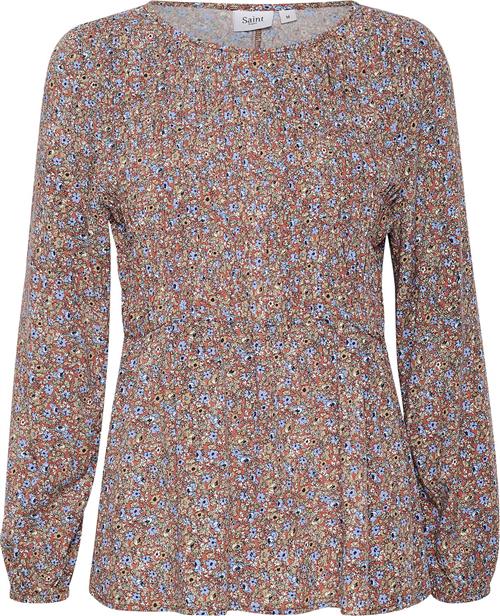 Saint Tropez Gislasz LS Blouse Kvinde Light Mahogany Soft Flowers Langærmede Bluser Regular Fit Str XS - hos Magasin