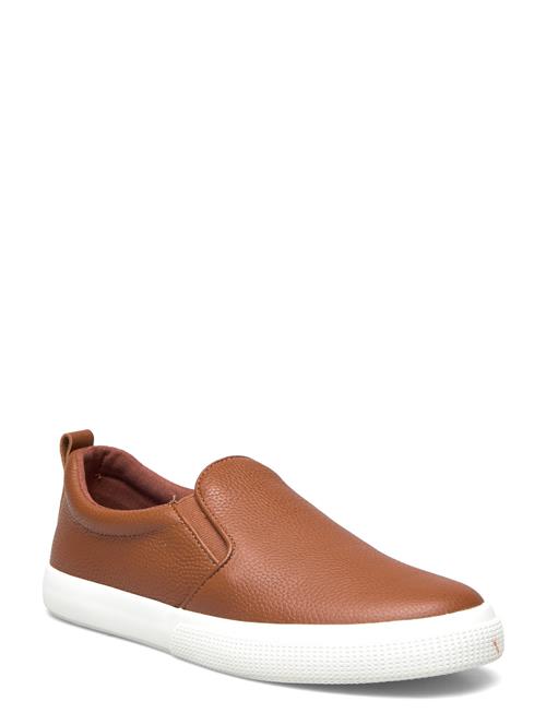 Se Lauren Ralph Lauren Haddley Tumbled Leather Slip-On Sneaker Lauren Ralph Lauren Brown ved Booztlet