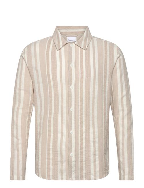 Knowledge Cotton Apparel Loose Jacquard Woven Striped Shirt Knowledge Cotton Apparel Beige