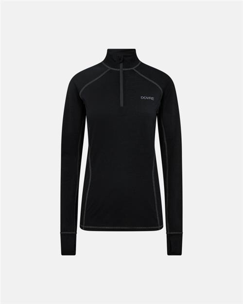 Langærmet t-shirt "half zip" | 100 merino uld | Sort