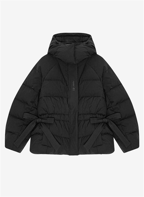 Ganni Tech Seersucker Oversized Puffer Jacket Black