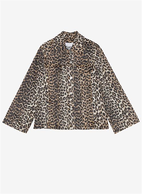 Se Ganni Print Denim Jacket Leopard ved Number Nine