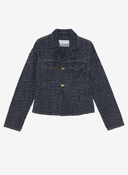 Se Ganni Fluffy Denim Fitted Blazer Rinse ved Number Nine