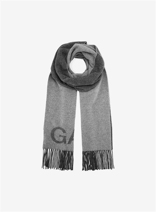 Ganni Wool Mix Fringed Wool Scarf Frost Gray