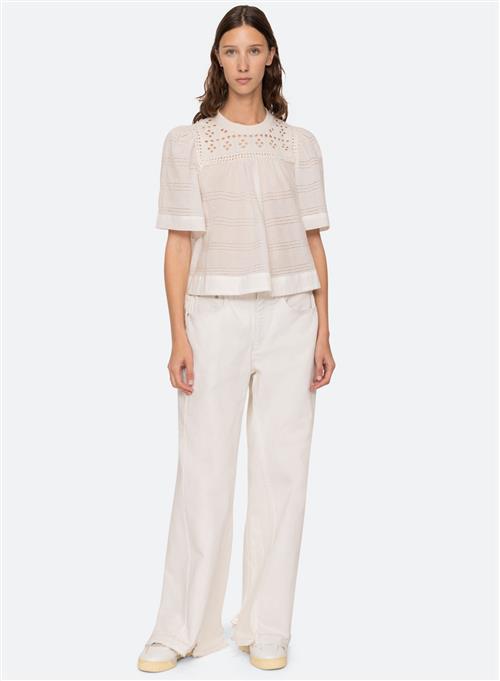 Sea New York Emile Pointelle Knit S/slv Combo Top White